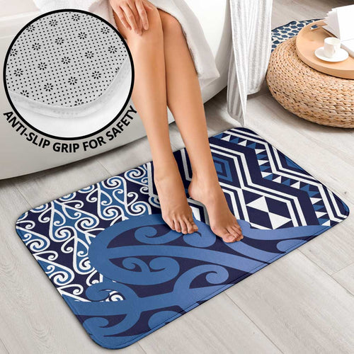 New Zealand Bathroom Set Aotearoa Kowhaiwhai Mix Taniko Art - Blue - Aussie Hoodie