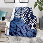 New Zealand Blanket Aotearoa Kowhaiwhai Mix Taniko Art - Blue