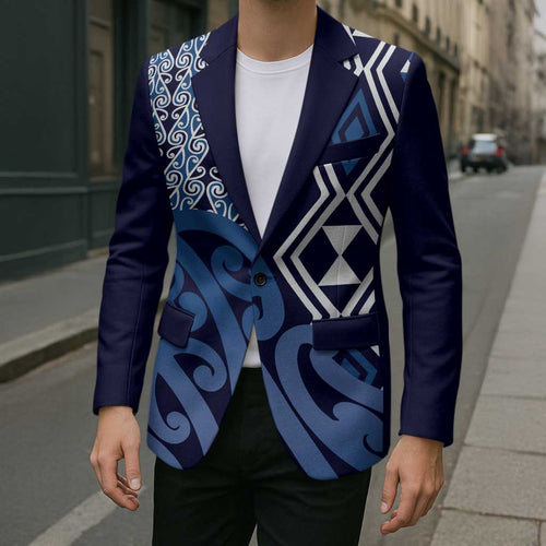 New Zealand Blazer Aotearoa Kowhaiwhai Mix Taniko Art - Blue - Aussie Hoodie