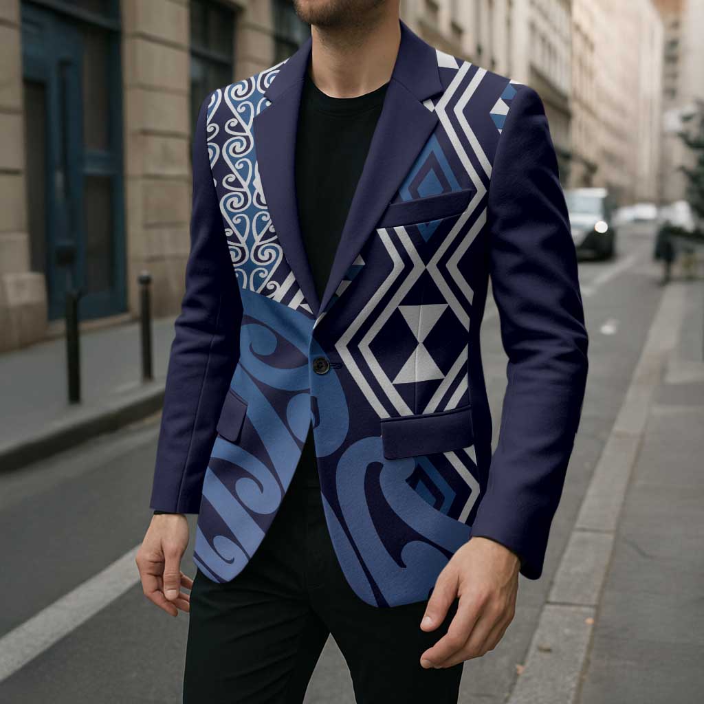 New Zealand Blazer Aotearoa Kowhaiwhai Mix Taniko Art - Blue - Aussie Hoodie