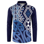 New Zealand Button Sweatshirt Aotearoa Kowhaiwhai Mix Taniko Art - Blue