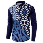 New Zealand Button Sweatshirt Aotearoa Kowhaiwhai Mix Taniko Art - Blue