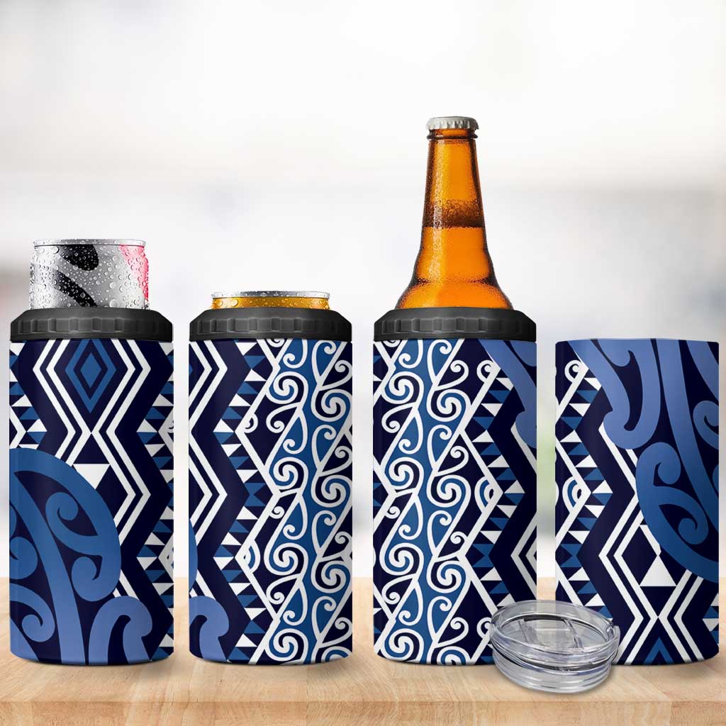 New Zealand 4 in 1 Can Cooler Tumbler Aotearoa Kowhaiwhai Mix Taniko Art - Blue