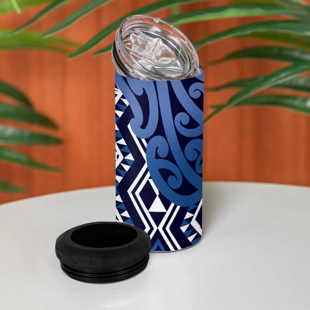 New Zealand 4 in 1 Can Cooler Tumbler Aotearoa Kowhaiwhai Mix Taniko Art - Blue