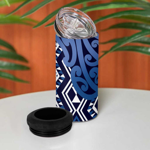 New Zealand 4 in 1 Can Cooler Tumbler Aotearoa Kowhaiwhai Mix Taniko Art - Blue