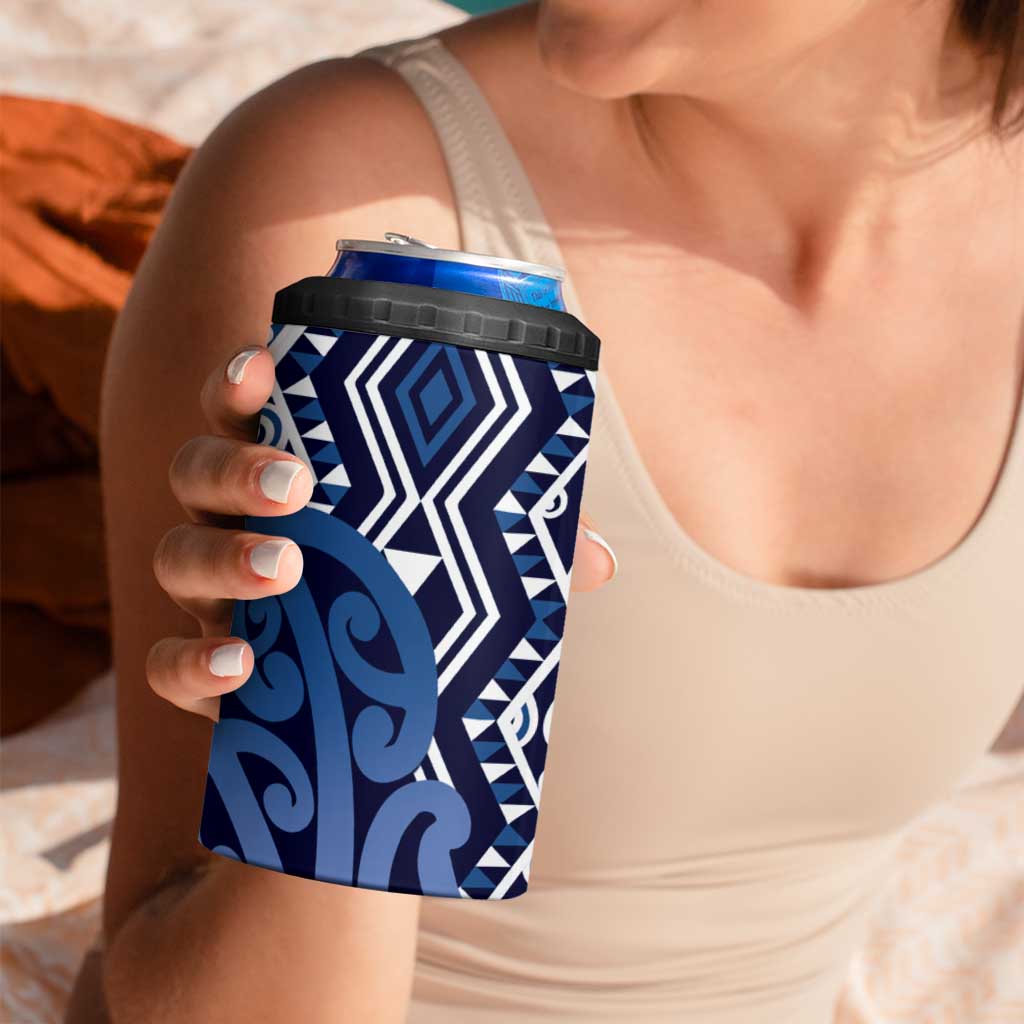 New Zealand 4 in 1 Can Cooler Tumbler Aotearoa Kowhaiwhai Mix Taniko Art - Blue