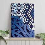 New Zealand Canvas Wall Art Aotearoa Kowhaiwhai Mix Taniko Art - Blue