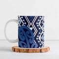 New Zealand Ceramic Mug Aotearoa Kowhaiwhai Mix Taniko Art - Blue - Aussie Hoodie