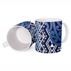 New Zealand Ceramic Mug Aotearoa Kowhaiwhai Mix Taniko Art - Blue - Aussie Hoodie