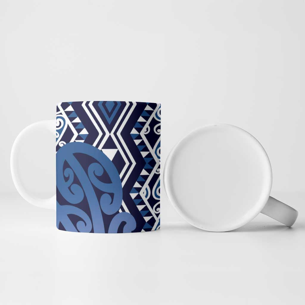 New Zealand Ceramic Mug Aotearoa Kowhaiwhai Mix Taniko Art - Blue - Aussie Hoodie