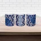 New Zealand Ceramic Mug Aotearoa Kowhaiwhai Mix Taniko Art - Blue - Aussie Hoodie