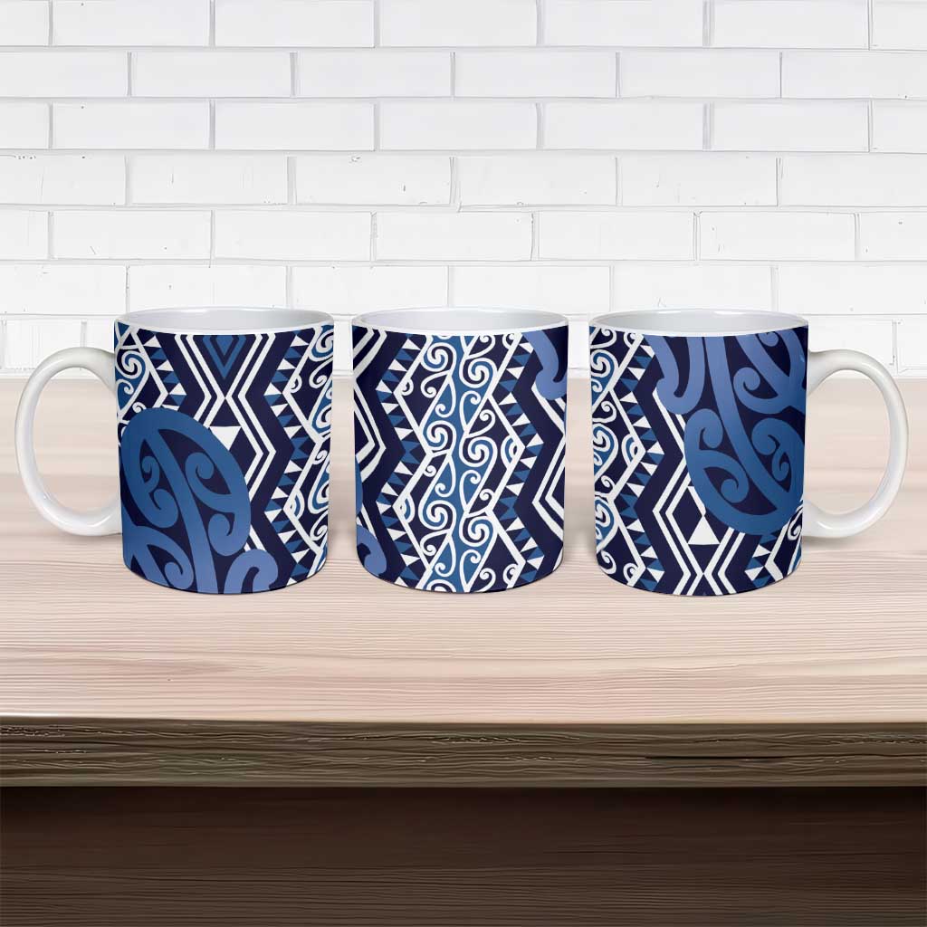 New Zealand Ceramic Mug Aotearoa Kowhaiwhai Mix Taniko Art - Blue - Aussie Hoodie