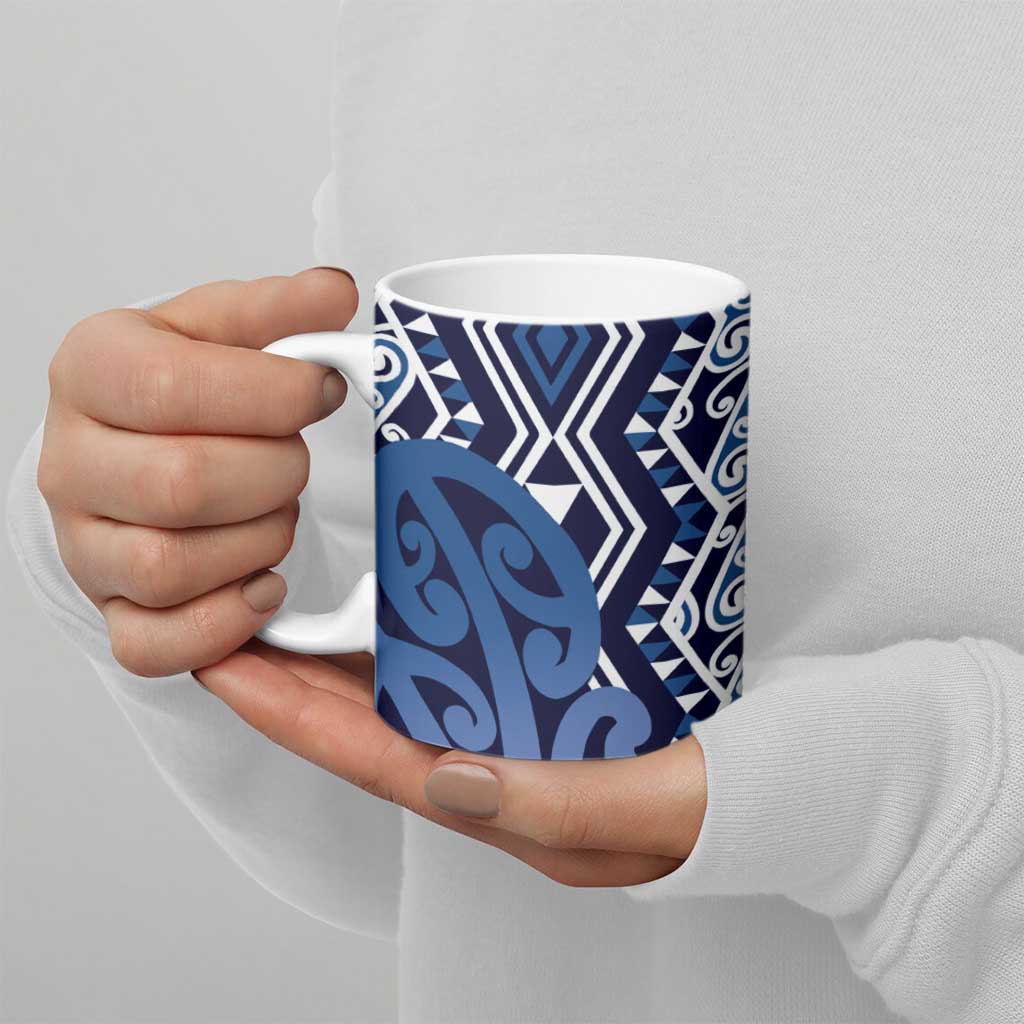 New Zealand Ceramic Mug Aotearoa Kowhaiwhai Mix Taniko Art - Blue - Aussie Hoodie