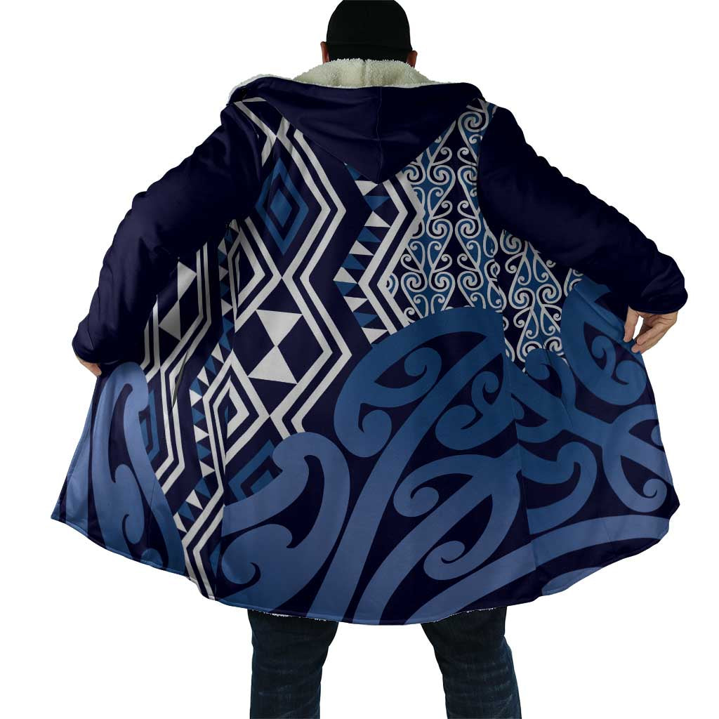New Zealand Cloak Aotearoa Kowhaiwhai Mix Taniko Art - Blue - Aussie Hoodie