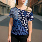 New Zealand Cross Shoulder Shirt Aotearoa Kowhaiwhai Mix Taniko Art - Blue - Aussie Hoodie