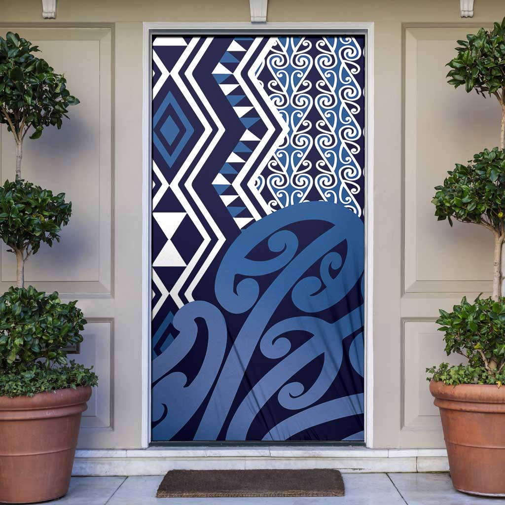 New Zealand Door Cover Aotearoa Kowhaiwhai Mix Taniko Art - Blue - Aussie Hoodie
