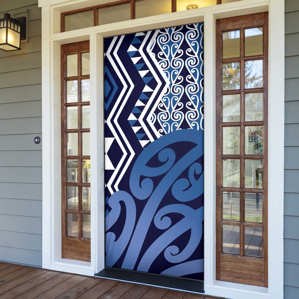 New Zealand Door Cover Aotearoa Kowhaiwhai Mix Taniko Art - Blue - Aussie Hoodie