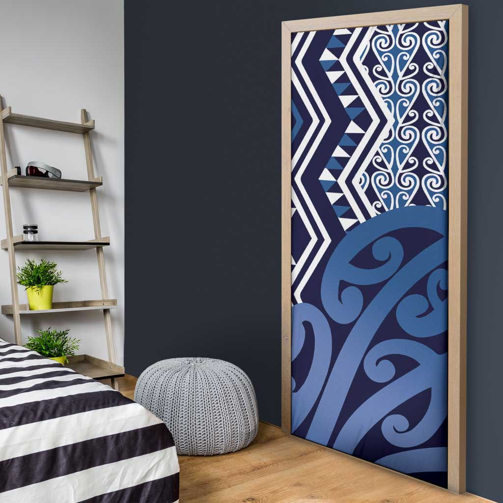 New Zealand Door Cover Aotearoa Kowhaiwhai Mix Taniko Art - Blue - Aussie Hoodie