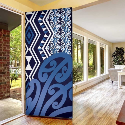 New Zealand Door Cover Aotearoa Kowhaiwhai Mix Taniko Art - Blue - Aussie Hoodie