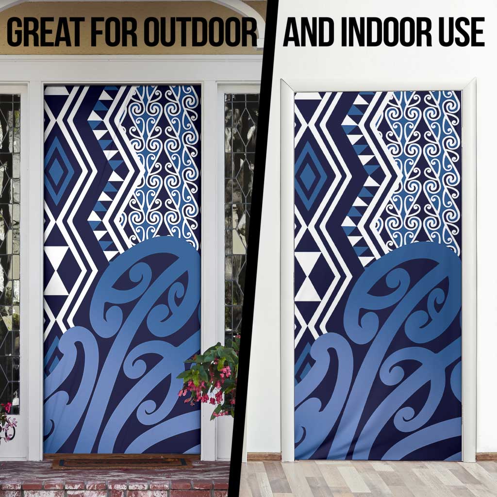 New Zealand Door Cover Aotearoa Kowhaiwhai Mix Taniko Art - Blue - Aussie Hoodie