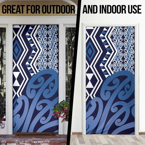 New Zealand Door Cover Aotearoa Kowhaiwhai Mix Taniko Art - Blue - Aussie Hoodie