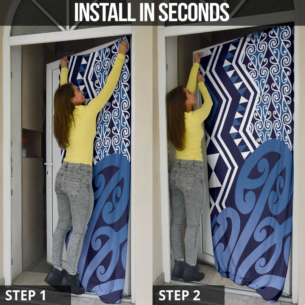 New Zealand Door Cover Aotearoa Kowhaiwhai Mix Taniko Art - Blue - Aussie Hoodie