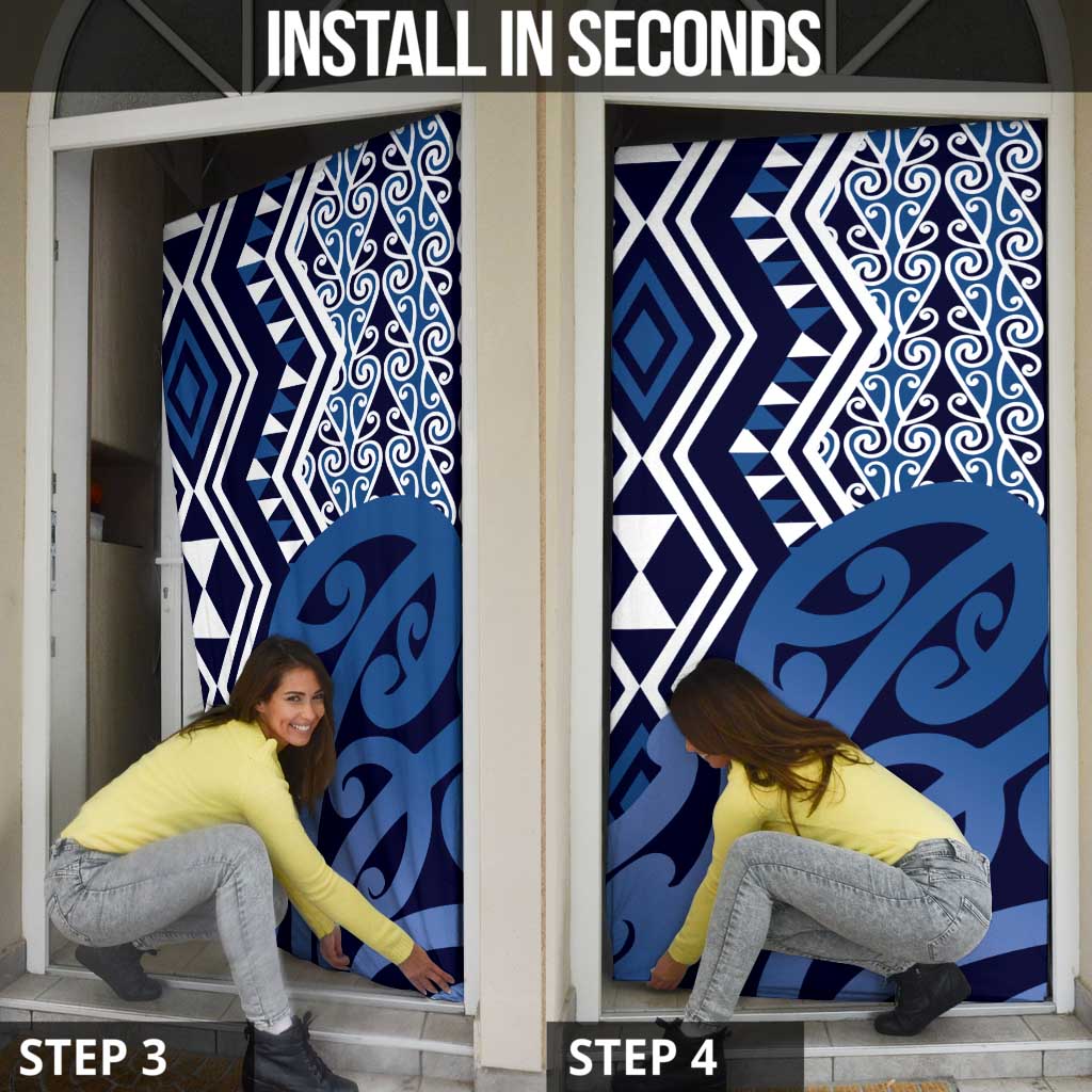 New Zealand Door Cover Aotearoa Kowhaiwhai Mix Taniko Art - Blue - Aussie Hoodie