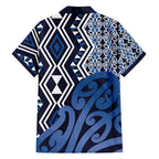 New Zealand Family Matching Short Sleeve Bodycon Dress and Hawaiian Shirt Aotearoa Kowhaiwhai Mix Taniko Art - Blue