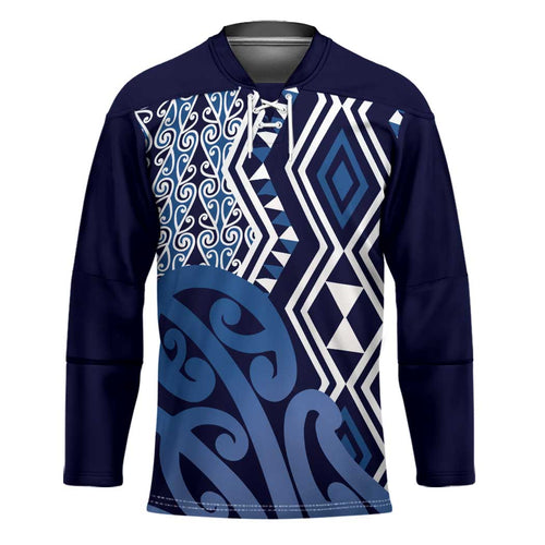 New Zealand Hockey Jersey Aotearoa Kowhaiwhai Mix Taniko Art - Blue - Aussie Hoodie