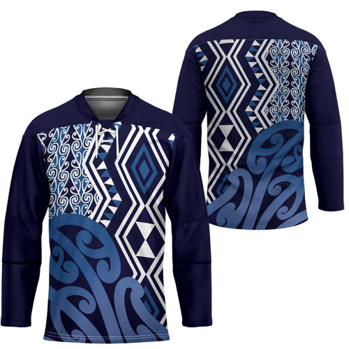 New Zealand Hockey Jersey Aotearoa Kowhaiwhai Mix Taniko Art - Blue - Aussie Hoodie