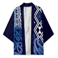 New Zealand Kimono Aotearoa Kowhaiwhai Mix Taniko Art - Blue - Aussie Hoodie