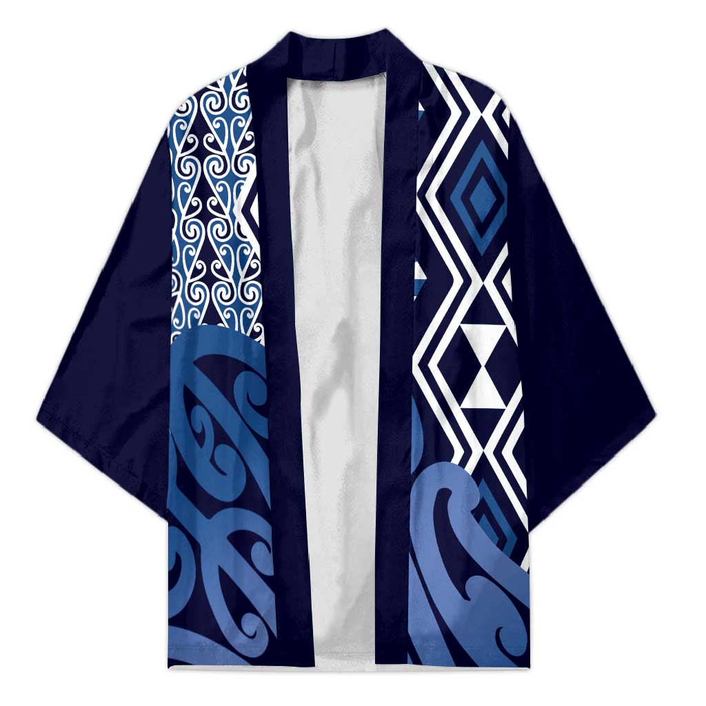 New Zealand Kimono Aotearoa Kowhaiwhai Mix Taniko Art - Blue - Aussie Hoodie