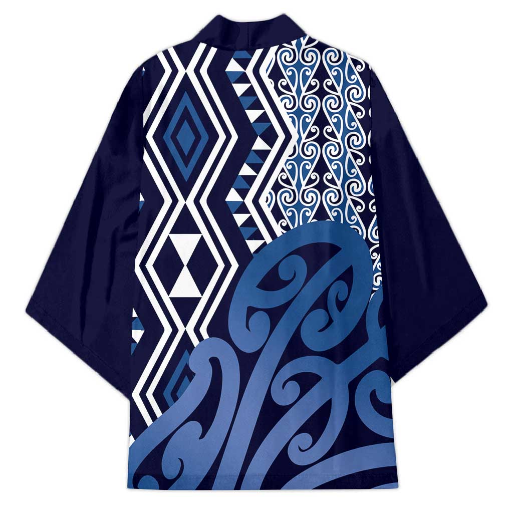 New Zealand Kimono Aotearoa Kowhaiwhai Mix Taniko Art - Blue - Aussie Hoodie
