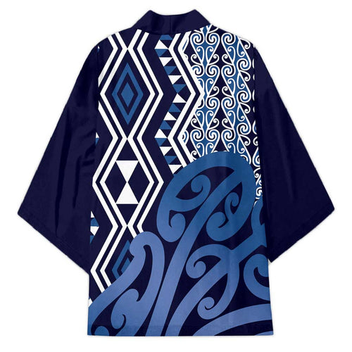 New Zealand Kimono Aotearoa Kowhaiwhai Mix Taniko Art - Blue - Aussie Hoodie