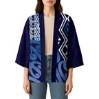 New Zealand Kimono Aotearoa Kowhaiwhai Mix Taniko Art - Blue - Aussie Hoodie