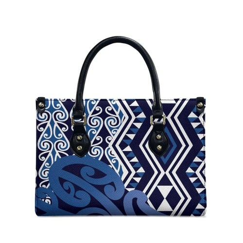 New Zealand Leather Bag Aotearoa Kowhaiwhai Mix Taniko Art - Blue - Aussie Hoodie