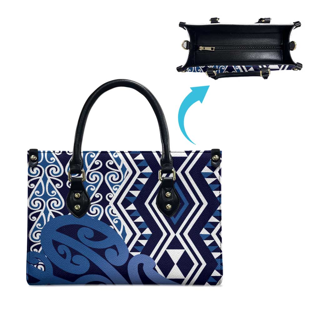 New Zealand Leather Bag Aotearoa Kowhaiwhai Mix Taniko Art - Blue - Aussie Hoodie