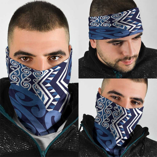 New Zealand Neck Gaiter Aotearoa Kowhaiwhai Mix Taniko Art - Blue - Aussie Hoodie