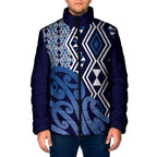 New Zealand Padded Jacket Aotearoa Kowhaiwhai Mix Taniko Art - Blue - Aussie Hoodie