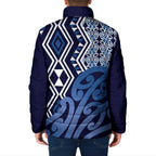 New Zealand Padded Jacket Aotearoa Kowhaiwhai Mix Taniko Art - Blue - Aussie Hoodie