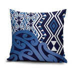 New Zealand Pillow Cover Aotearoa Kowhaiwhai Mix Taniko Art - Blue - Aussie Hoodie
