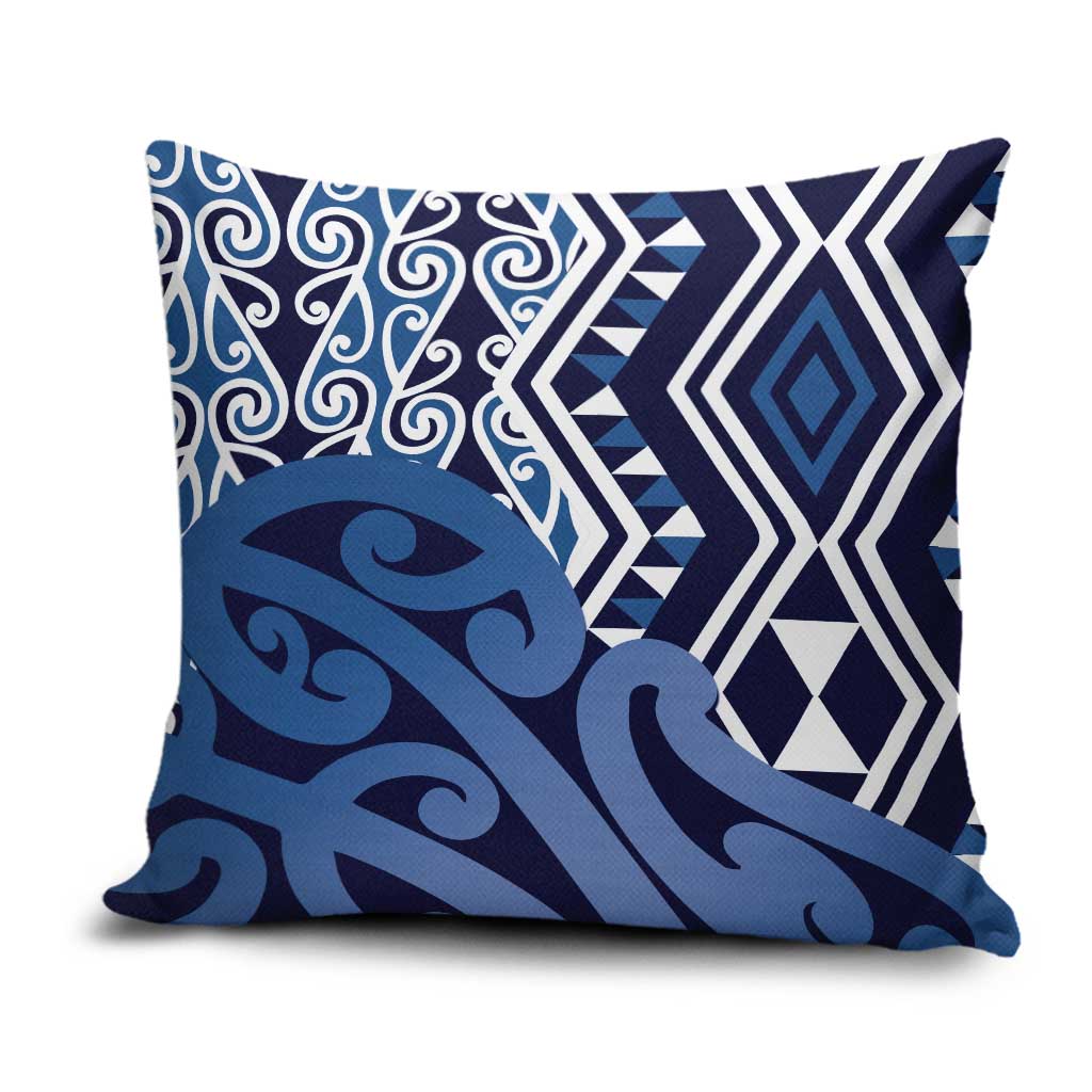 New Zealand Pillow Cover Aotearoa Kowhaiwhai Mix Taniko Art - Blue - Aussie Hoodie