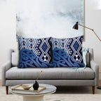 New Zealand Pillow Cover Aotearoa Kowhaiwhai Mix Taniko Art - Blue - Aussie Hoodie