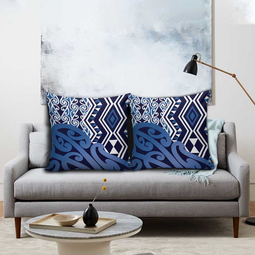New Zealand Pillow Cover Aotearoa Kowhaiwhai Mix Taniko Art - Blue - Aussie Hoodie