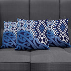 New Zealand Pillow Cover Aotearoa Kowhaiwhai Mix Taniko Art - Blue - Aussie Hoodie