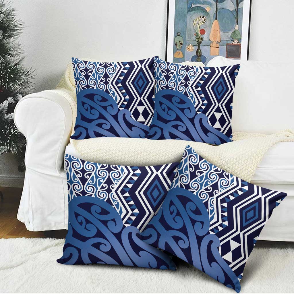New Zealand Pillow Cover Aotearoa Kowhaiwhai Mix Taniko Art - Blue - Aussie Hoodie