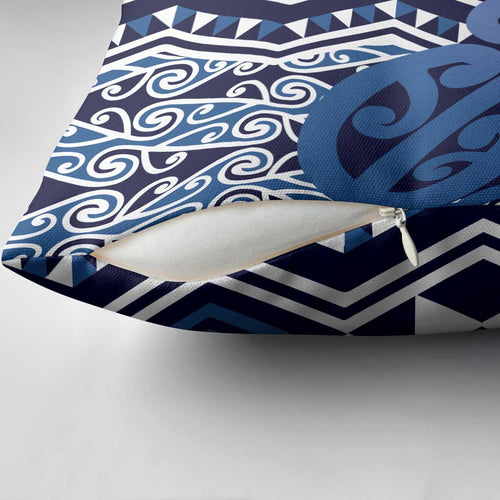 New Zealand Pillow Cover Aotearoa Kowhaiwhai Mix Taniko Art - Blue - Aussie Hoodie