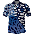 New Zealand Polo Shirt Aotearoa Kowhaiwhai Mix Taniko Art - Blue
