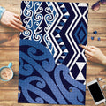 New Zealand Puzzle Aotearoa Kowhaiwhai Mix Taniko Art - Blue - Aussie Hoodie