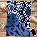 New Zealand Puzzle Aotearoa Kowhaiwhai Mix Taniko Art - Blue - Aussie Hoodie